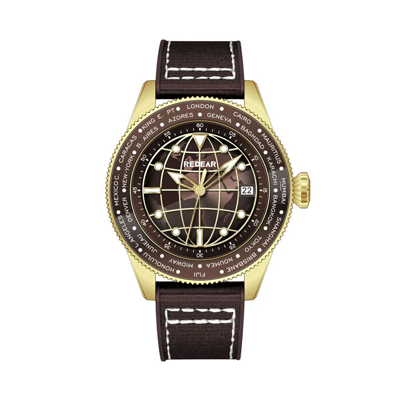 mens nh35 movement automatic mechanical watch with 3d earth dial