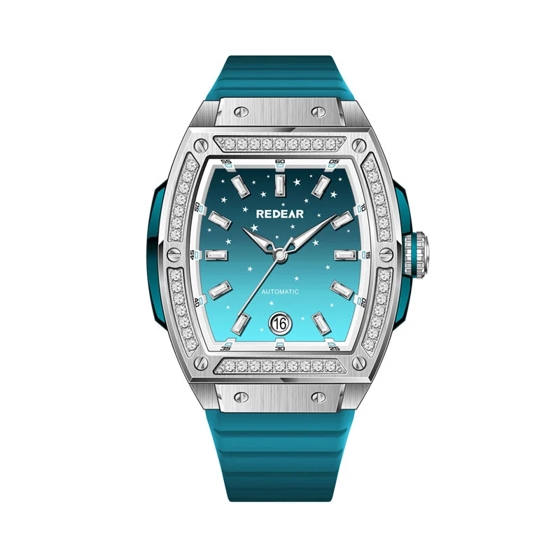 womens elegant luxury barrel shaped stainless steel mechanical watch