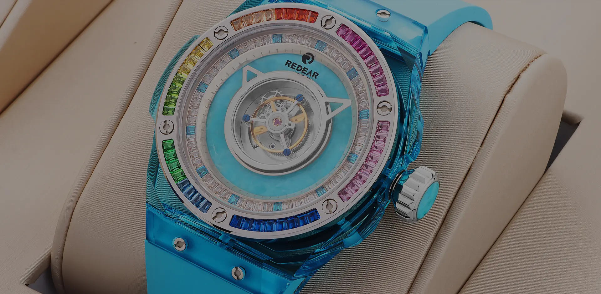 Elegant K9 Crystal Mechanical Watch With Carbon Fiber Hollowed-Out Dial & Vibrant Color Options