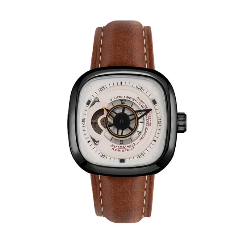 mens square face automatic skeleton watch